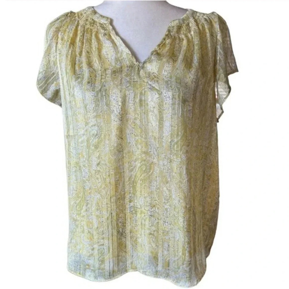 Joie Tops - Joie women's v-neck ruffle sleeve paisley metallic blouse yellow size XL